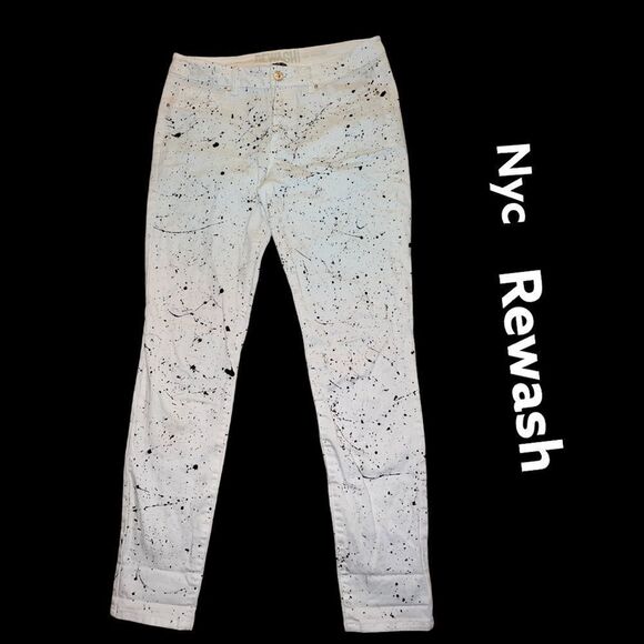 ! Nyc rewash brand white jeans black splatter design! Nwot - Picture 1 of 6